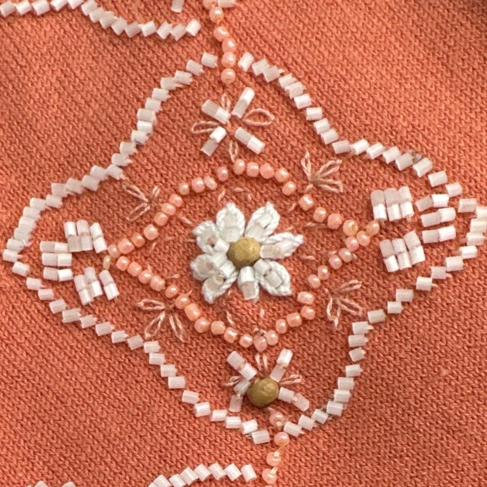 Garnet Hill Size Small Hand Beaded Embellished Floral Orange Cardigan Sweater - Picture 9 of 13